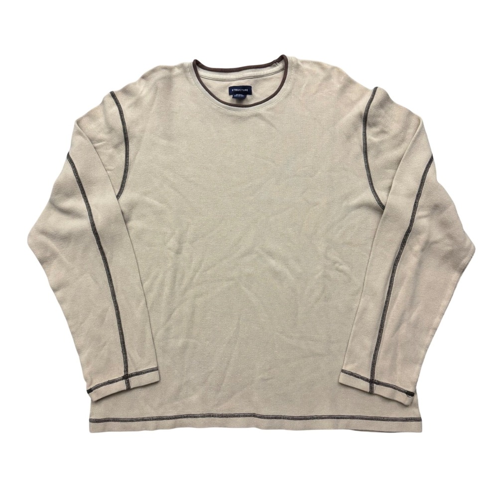 Y2K Structure Thermal Skater Essential Neutral Long Sleeve Shirt Contrast Stitch